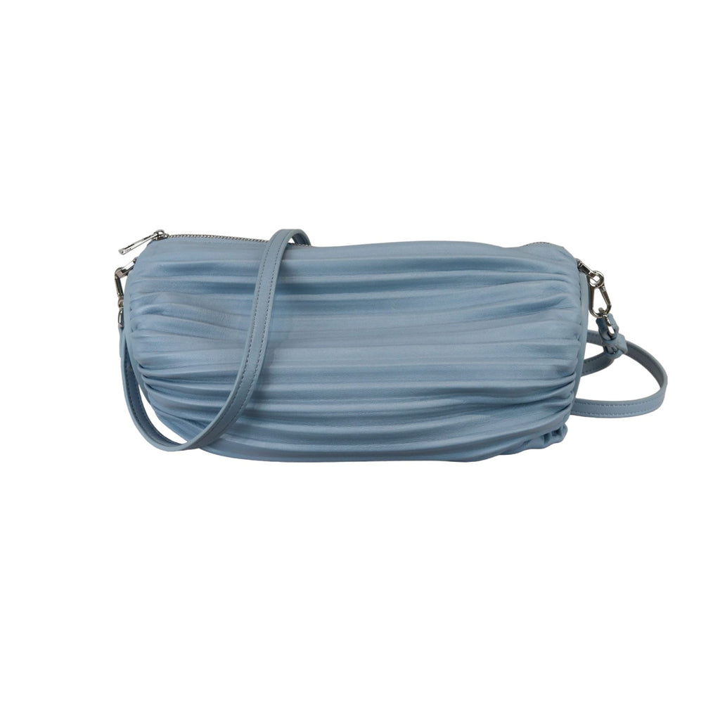 Bracelet Pouch Shoulder Lambskin Pleated Dusty Blue SHW