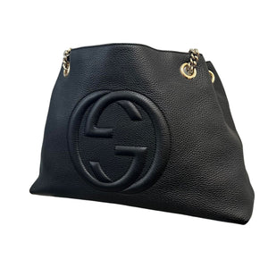Soho Chain Shoulder Medium Pebbled Calfskin Black GHW