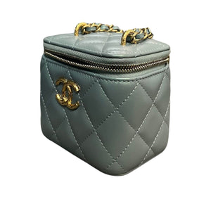Vanity Case With Chain Mini Lambskin Blue Green Iridescent GHW