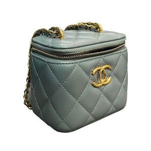 Vanity Case With Chain Mini Lambskin Blue Green Iridescent GHW