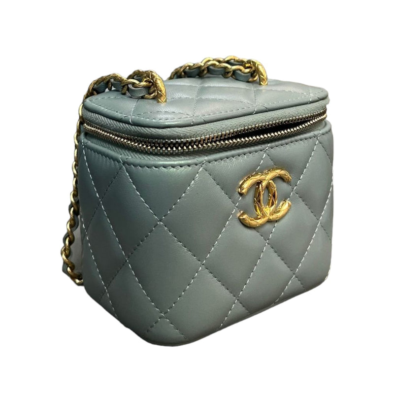 Vanity Case With Chain Mini Lambskin Blue Green Iridescent GHW