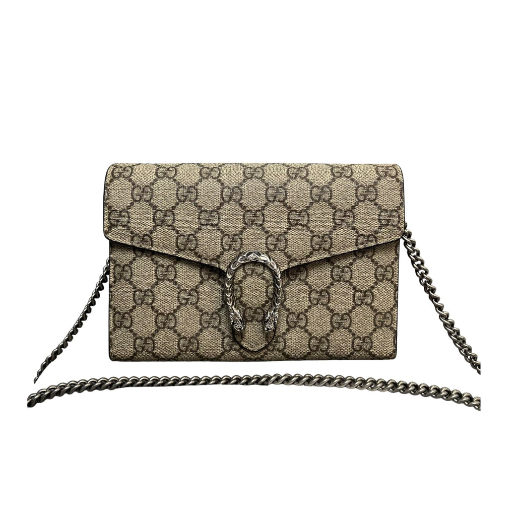 Dionysus Chain Wallet Mini GG Supreme Monogram Beige Taupe SHW