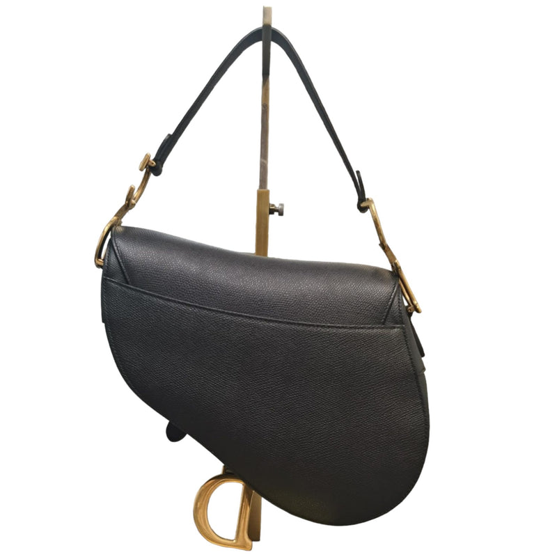 Saddle Bag Small Grained Calfskin Black GHW