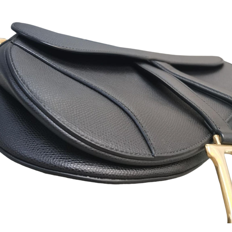 Saddle Bag Small Grained Calfskin Black GHW