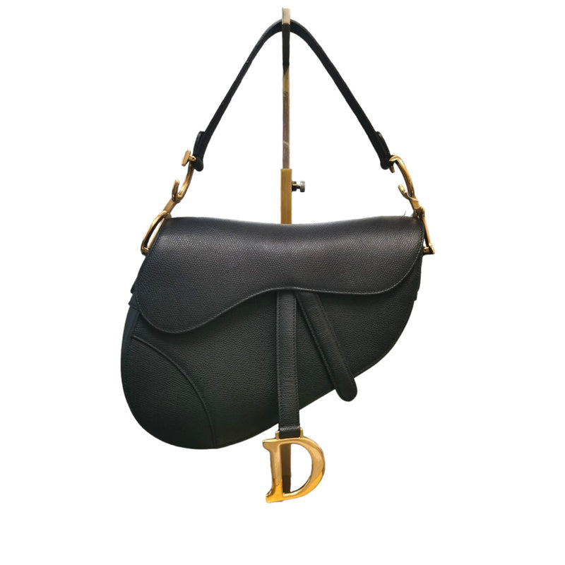 Saddle Bag Small Grained Calfskin Black GHW