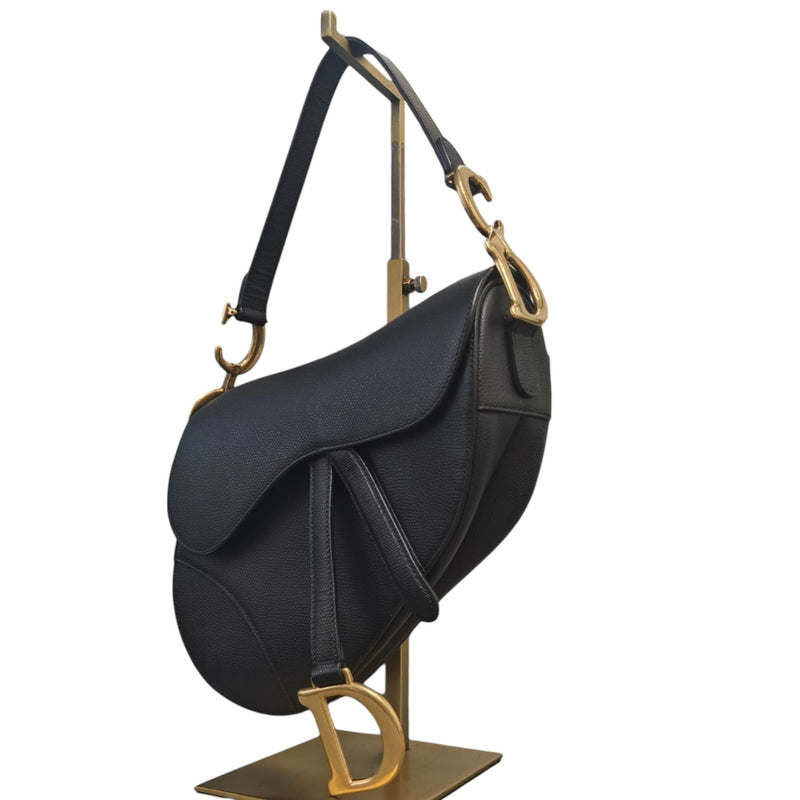 Saddle Bag Small Grained Calfskin Black GHW