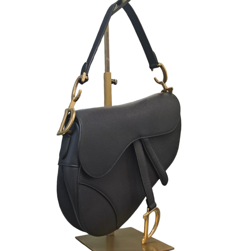 Saddle Bag Small Grained Calfskin Black GHW