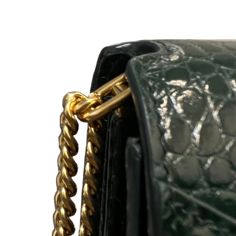 Cassandra Shoulder Calfskin Crocodile Embossed Green GHW