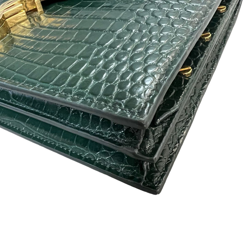 Cassandra Shoulder Calfskin Crocodile Embossed Green GHW