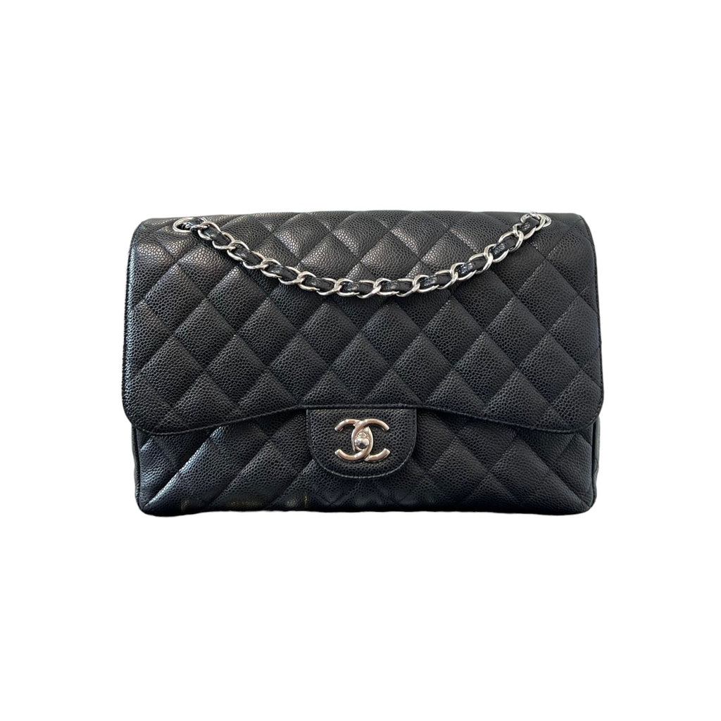 Jumbo Double Flap Caviar Quilted Black SHW