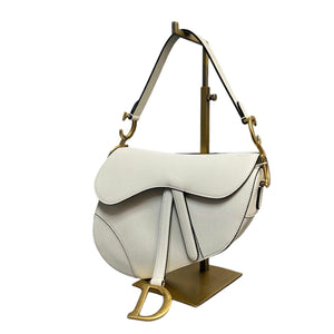 Saddle Bag Grained Calfskin Medium White GHW