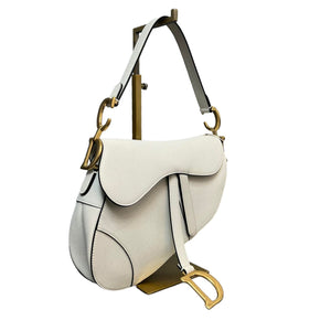 Saddle Bag Grained Calfskin Medium White GHW