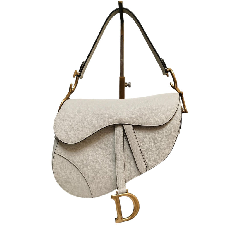 Saddle Bag Grained Calfskin Medium White GHW