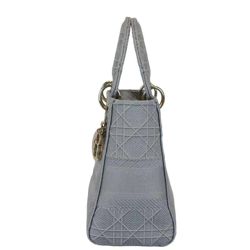 Lady D-Lite Medium Canvas Embroidered Cannage Grey GHW