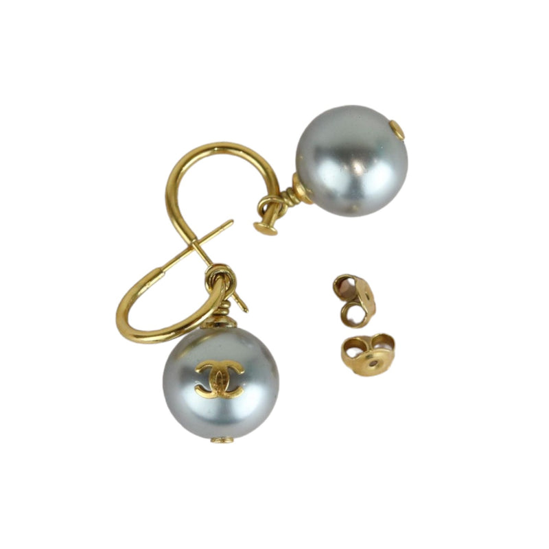 Vintage Pearl Large Clip on Earrings Gold Plated Light Blue