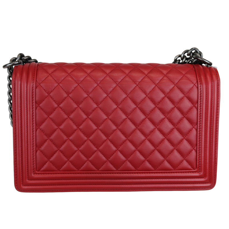 New Medium Boy Flap Calfskin Quilted Red RHW