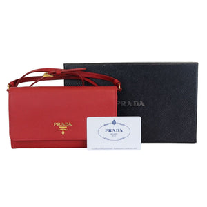 Flap Wallet With Strap Saffiano Red GHW