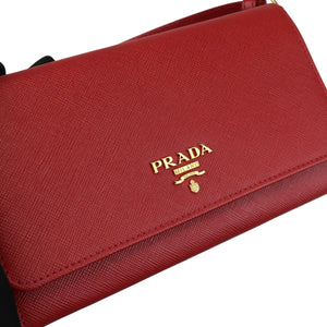 Flap Wallet With Strap Saffiano Red GHW
