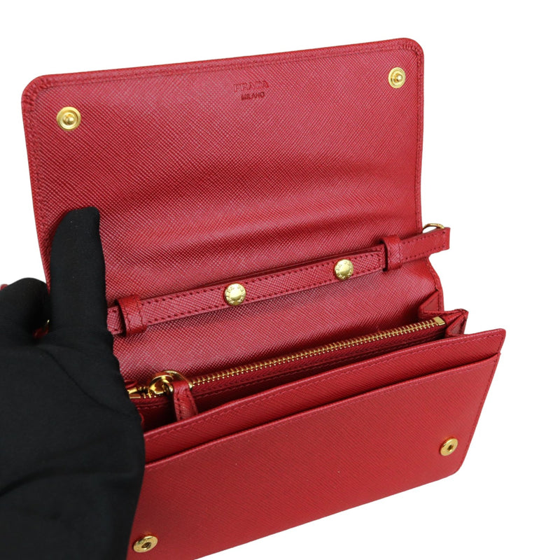 Flap Wallet With Strap Saffiano Red GHW