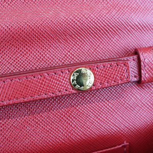Flap Wallet With Strap Saffiano Red GHW
