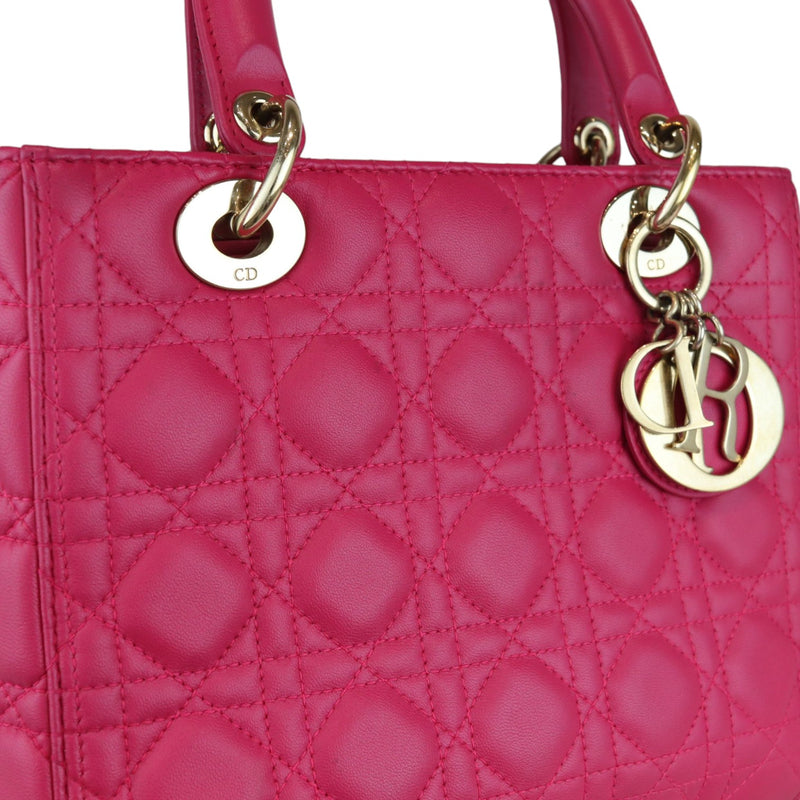 Medium Lady Dior Lambskin Cannage Pink GHW