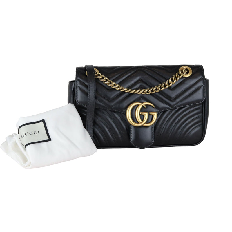 GG Marmont Shoulder Calfskin Matelasse Black GHW