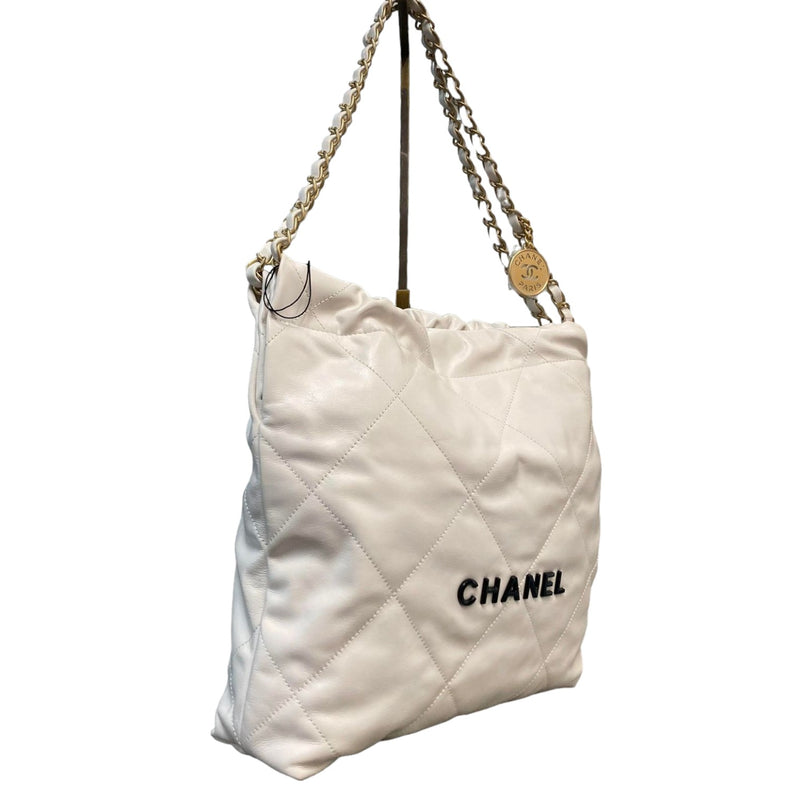 Chanel 22 Small Shiny Calfskin Quilted White GHW