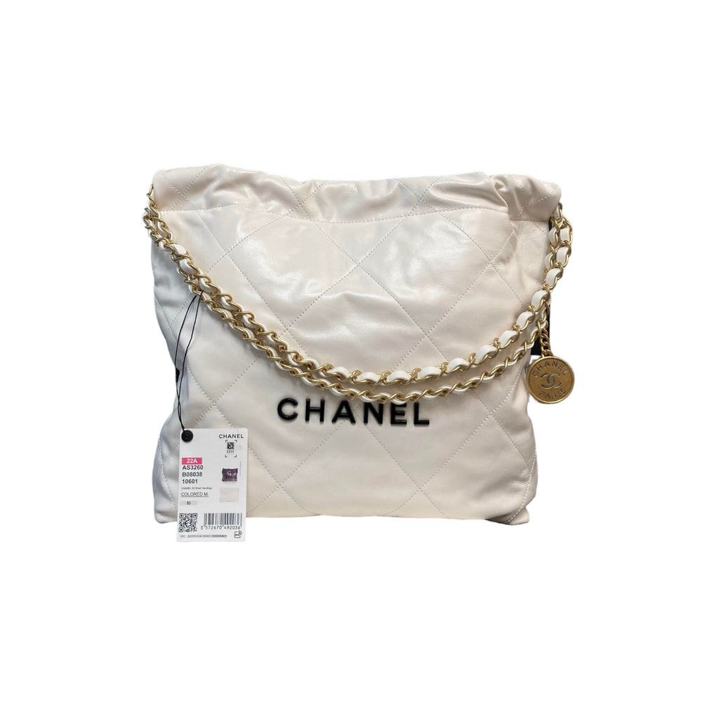 22 Small Shiny Calfskin Quilted White GHW