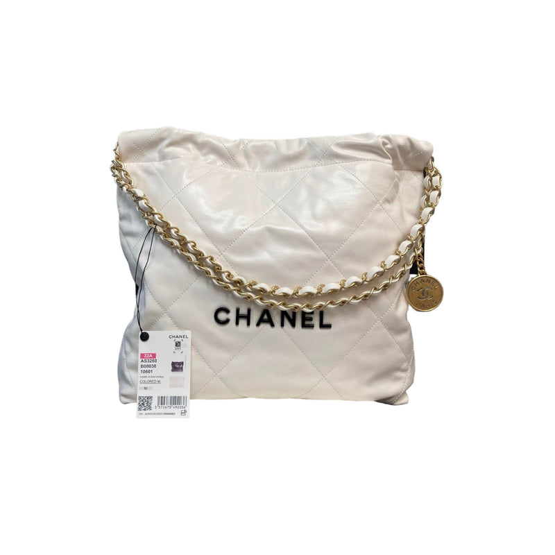 22 Small Shiny Calfskin Quilted White GHW