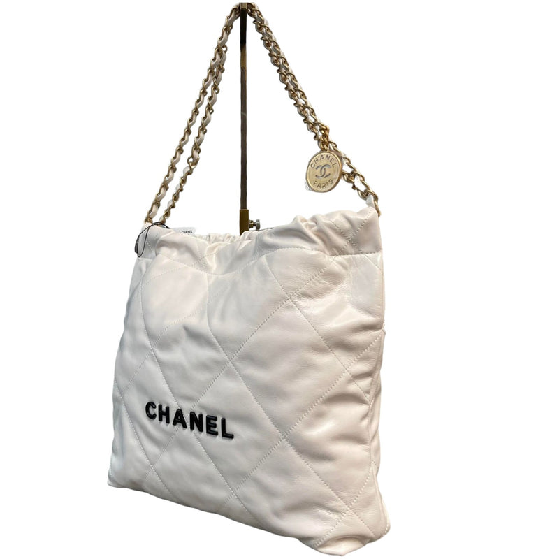 Chanel 22 Small Shiny Calfskin Quilted White GHW