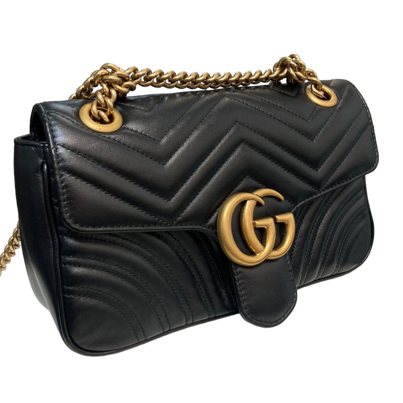 GG Marmont Small Calfskin Matelasse Shoulder Black GHW