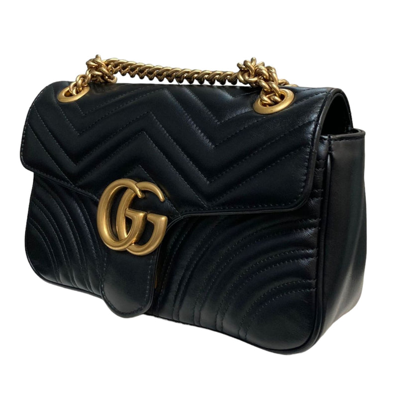 GG Marmont Small Calfskin Matelasse Shoulder Black GHW