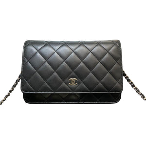 Wallet On Chain WOC Lambskin Quilted Black SHW