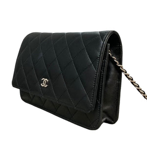 Wallet On Chain WOC Lambskin Quilted Black SHW