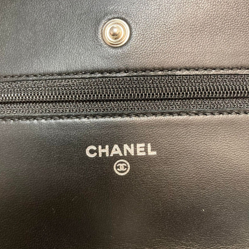 Wallet On Chain WOC Lambskin Quilted Black SHW