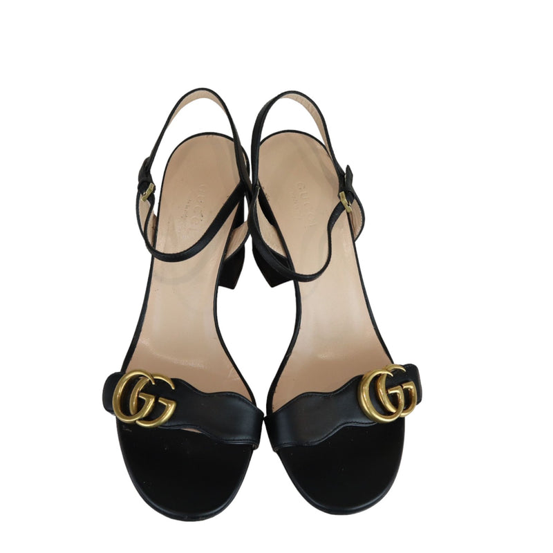 GG Marmont Ankle Wrap Sandals Calfskin Black Size 38