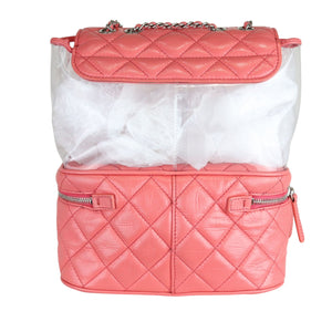 Pink Crinkled Leather and  PVC Vanity Bag