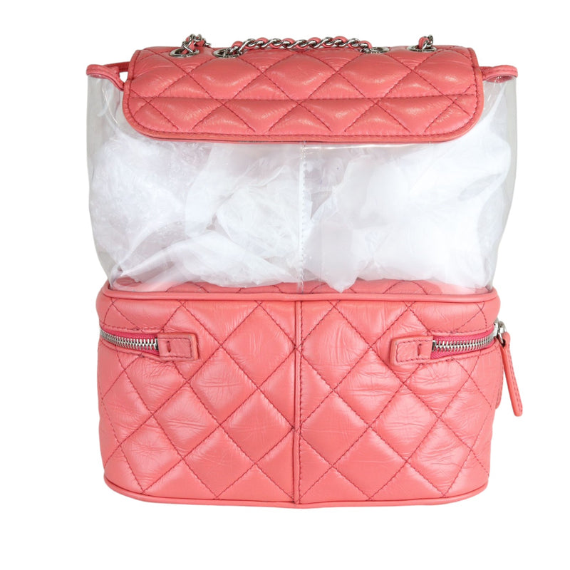 Pink Crinkled Leather and  PVC Vanity Bag