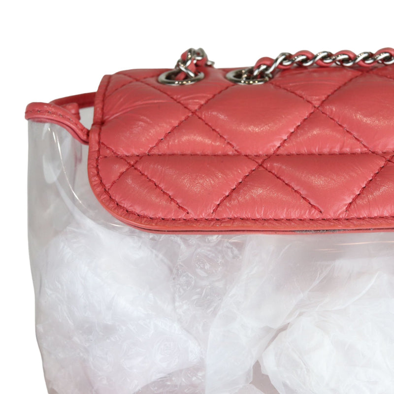 Pink Crinkled Leather and  PVC Vanity Bag