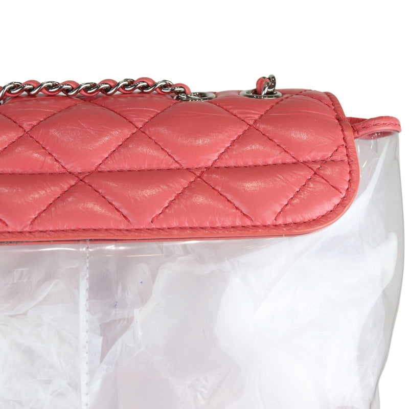 Pink Crinkled Leather and  PVC Vanity Bag