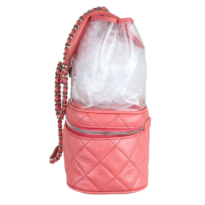 Pink Crinkled Leather and  PVC Vanity Bag