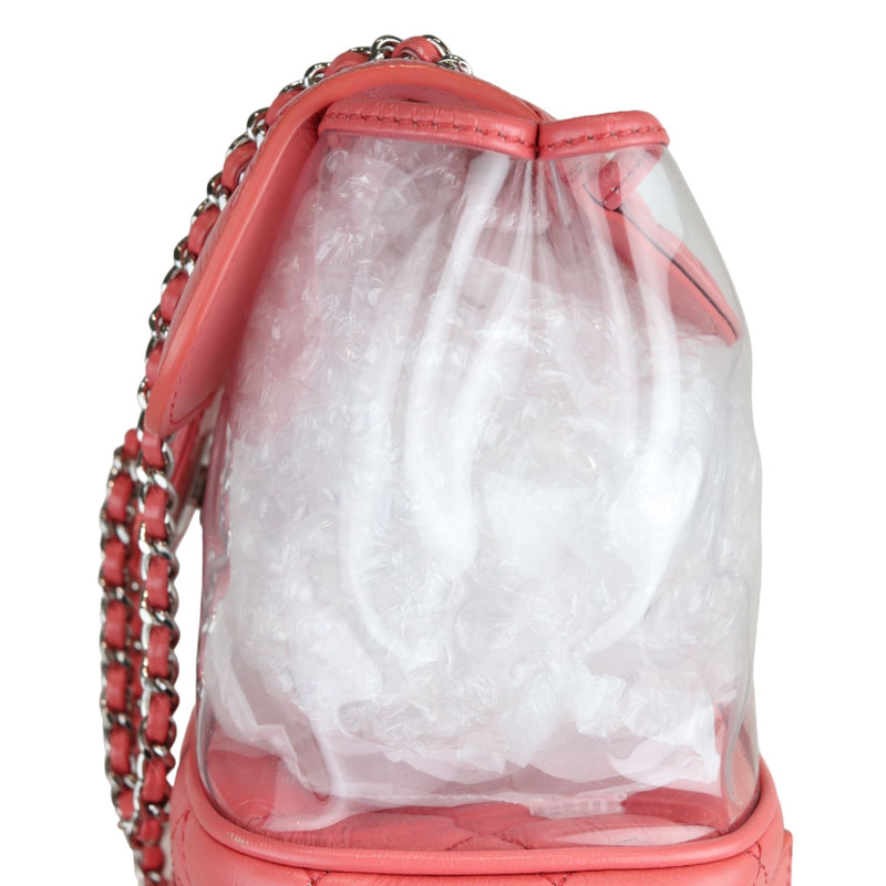 Pink Crinkled Leather and  PVC Vanity Bag