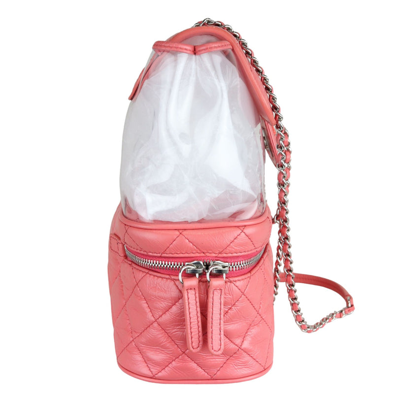 Pink Crinkled Leather and  PVC Vanity Bag