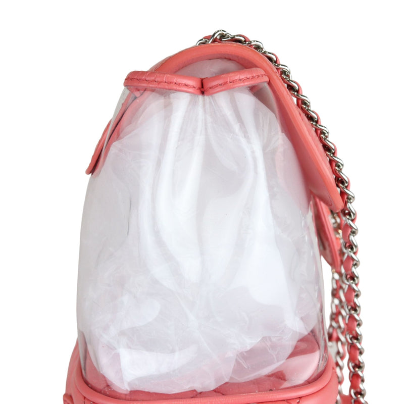 Pink Crinkled Leather and  PVC Vanity Bag