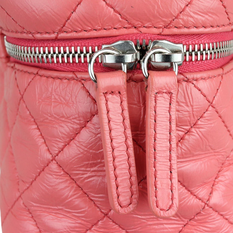 Pink Crinkled Leather and  PVC Vanity Bag