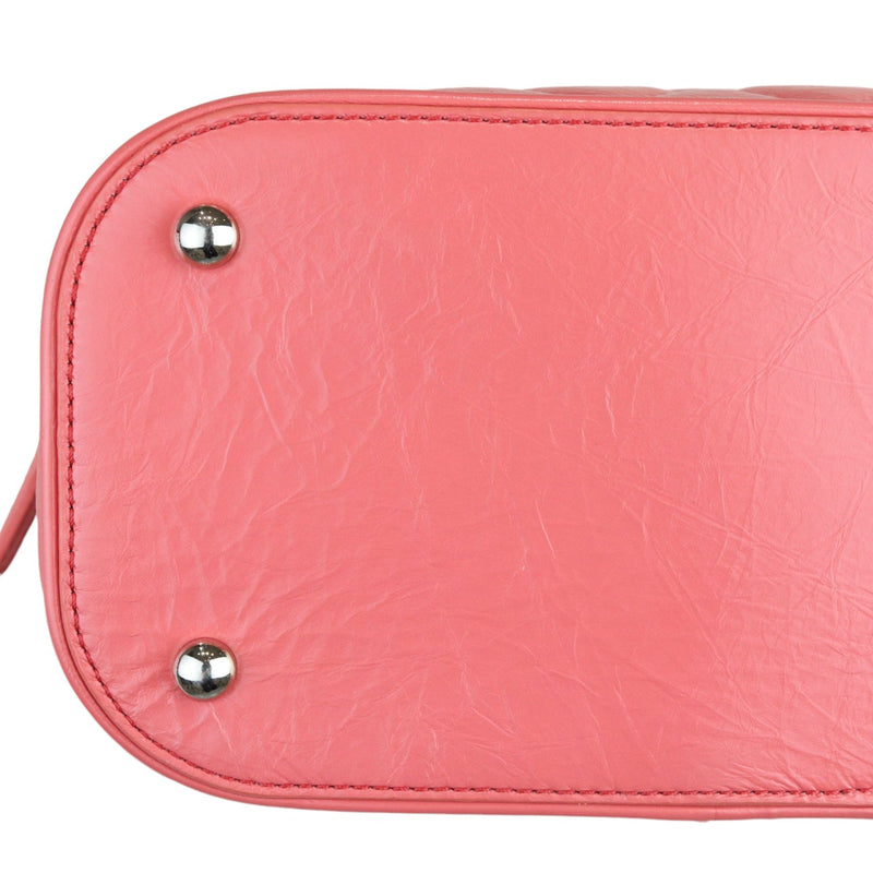 Pink Crinkled Leather and  PVC Vanity Bag