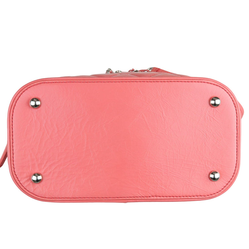 Pink Crinkled Leather and  PVC Vanity Bag