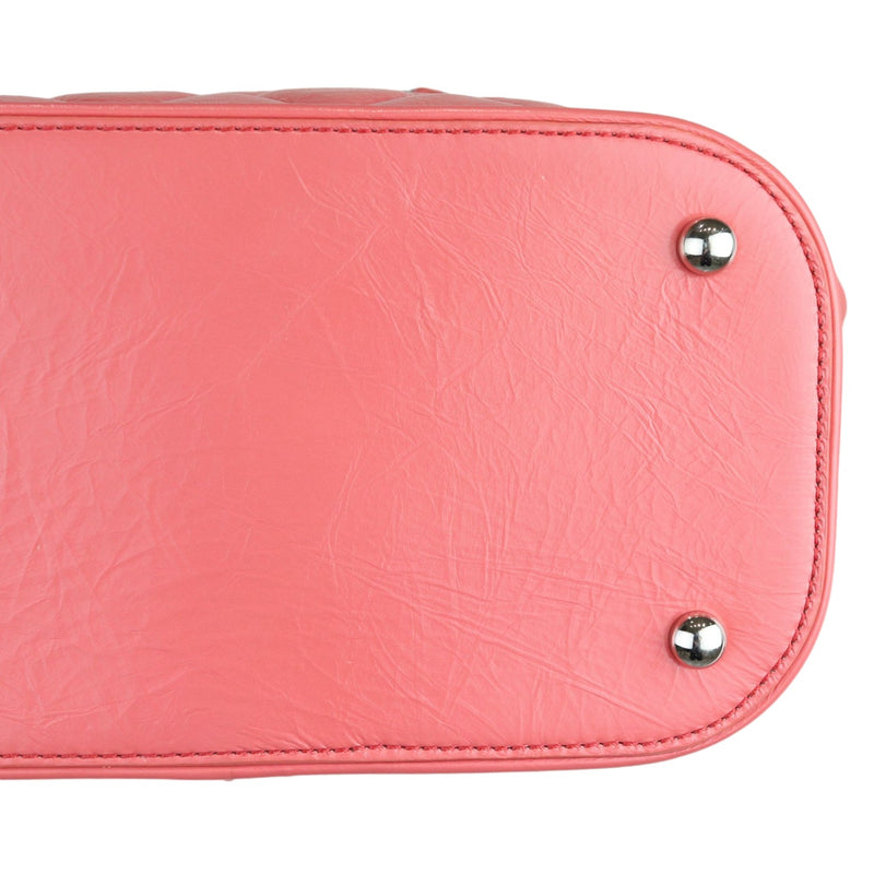 Pink Crinkled Leather and  PVC Vanity Bag