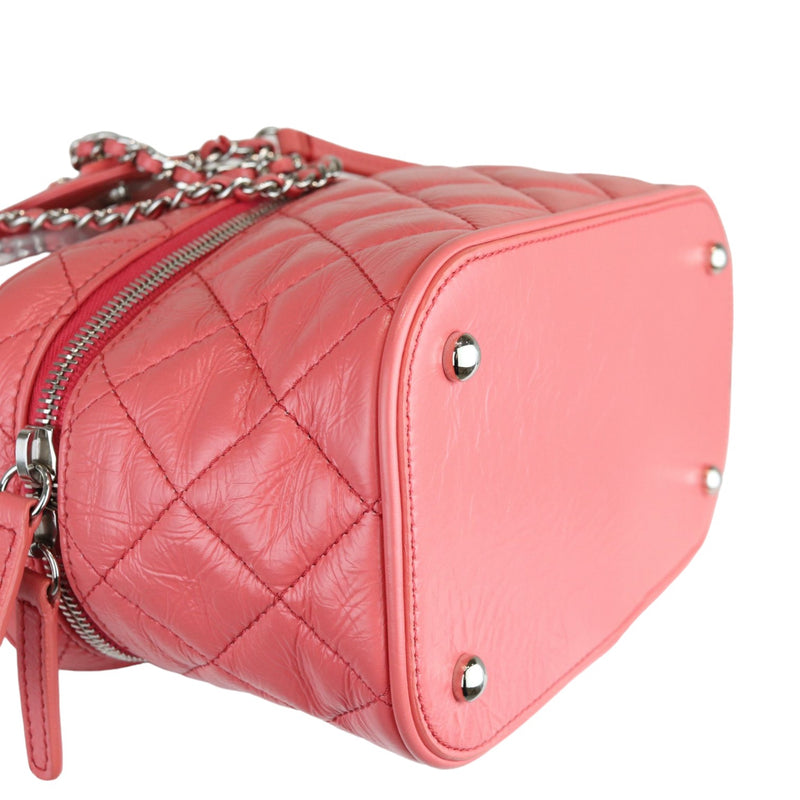 Pink Crinkled Leather and  PVC Vanity Bag