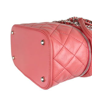 Pink Crinkled Leather and  PVC Vanity Bag